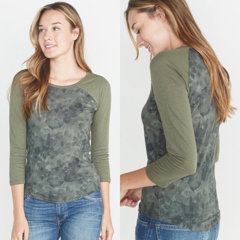 Marine Layer Floral Camo Raglan Top Size Medium
